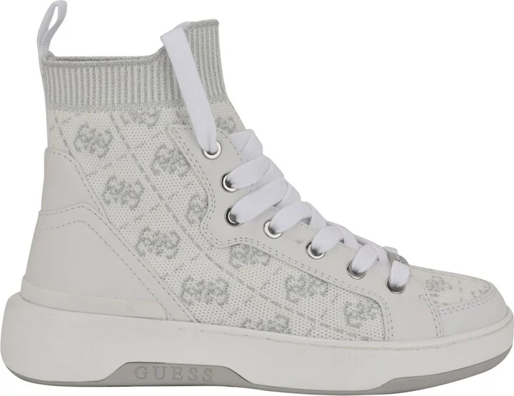Guess Women's Mannen Knit Hi-Top Lace-Up Fashion Sneakers - White/Silver Logo - Image 2