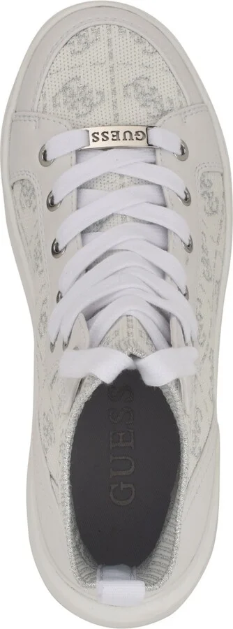 Guess Women's Mannen Knit Hi-Top Lace-Up Fashion Sneakers - White/Silver Logo - Image 4