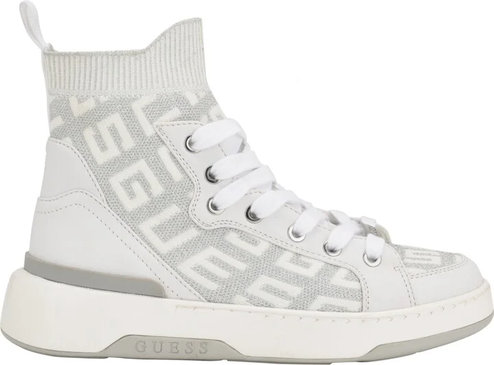Guess Women's Mannen Knit Hi-Top Lace-Up Fashion Sneakers - White/Silver Logo - Image 7