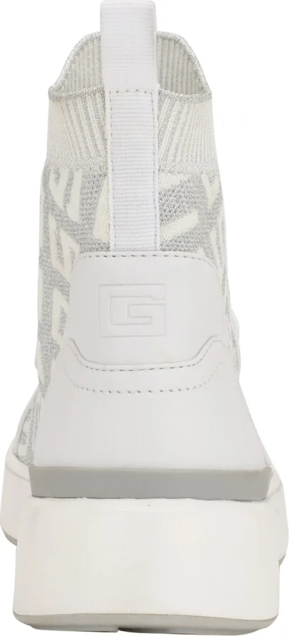 Guess Women's Mannen Knit Hi-Top Lace-Up Fashion Sneakers - White/Silver Logo - Image 8