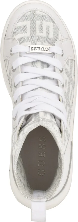 Guess Women's Mannen Knit Hi-Top Lace-Up Fashion Sneakers - White/Silver Logo - Image 9