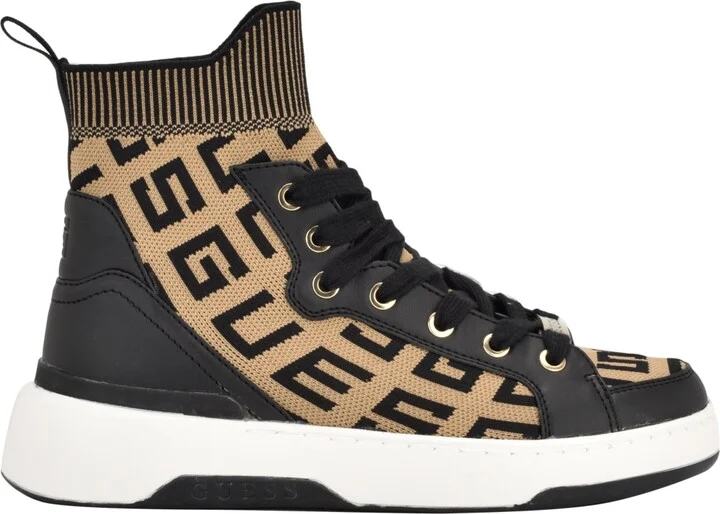 Guess Women's Mannen Knit Hi-Top Lace-Up Fashion Sneakers - White/Silver Logo - Image 11