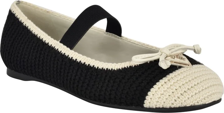 Guess Women's Maysa Crochet Knit Mary Jane Flats - Black/White