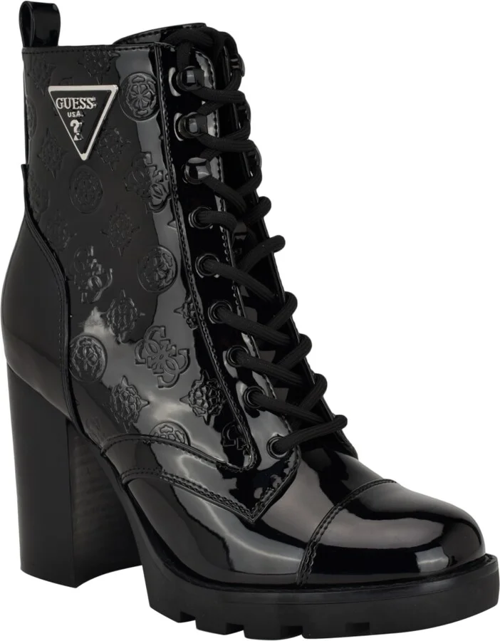 Guess Women's Neadyn Heeled Lug Sole Lace Up Hiker Booties