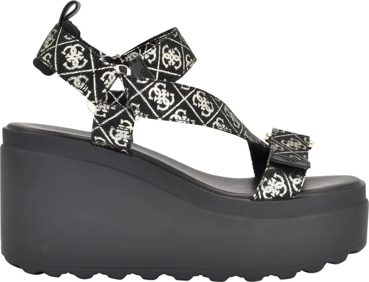 Guess Women's Ocilia Quattro Logo Sport Eva Wedge Strappy Sandals - Black, White Logo - Image 2