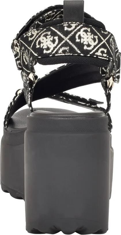 Guess Women's Ocilia Quattro Logo Sport Eva Wedge Strappy Sandals - Black, White Logo - Image 3