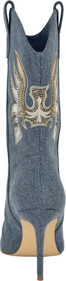 Guess Women's Rasima Denim Rhinestone Embellished High Heel Western Boots - Image 4