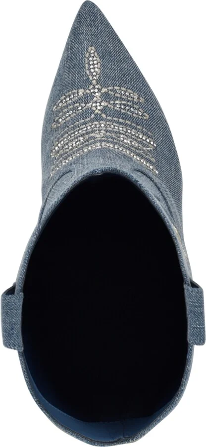 Guess Women's Rasima Denim Rhinestone Embellished High Heel Western Boots - Image 5