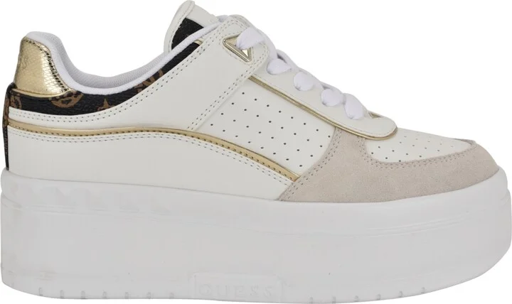 Guess Women's Ridgee Lace Up Platform Sneakers - White/Beige Multi - Image 2