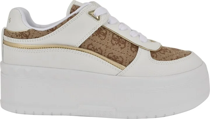 Guess Women's Ridgee Lace Up Platform Sneakers - White/Beige Multi - Image 6