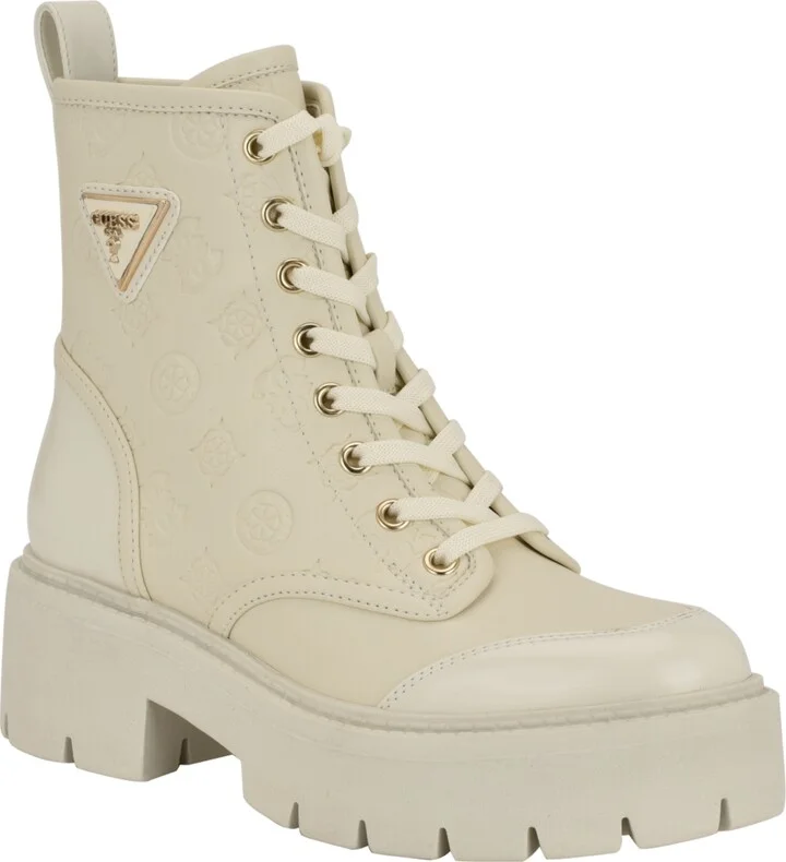 Guess Women's Shun Triple Triangle Lace-Up Lug Sole Combat Boots