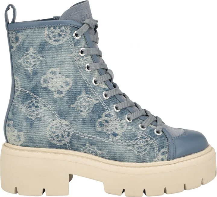Guess Women's Shutter Lace-Up Logo Pattern Combat Boots - Image 6