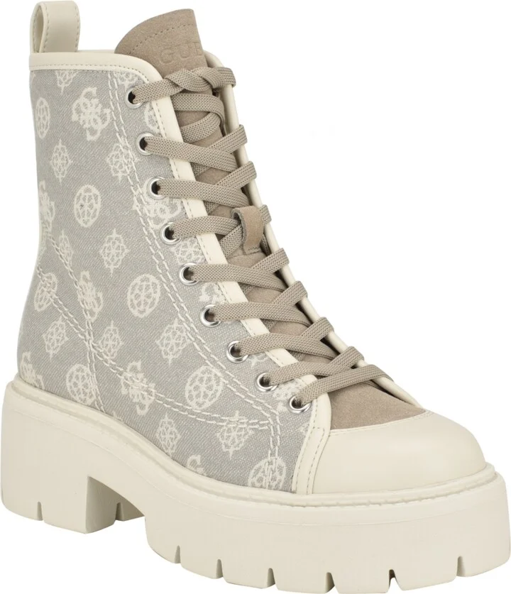 Guess Women's Shutter Lace-Up Logo Pattern Combat Boots