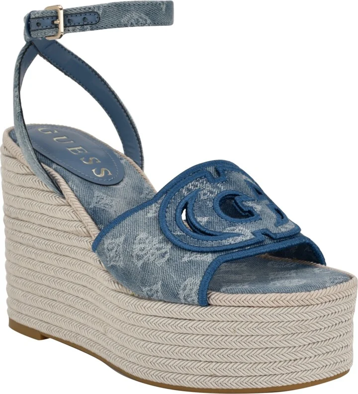 Guess Women's Tanveey Quattro G Cut-Out Platform Espadrille Wedge Sandals