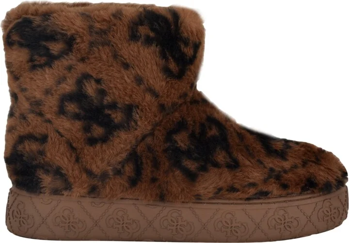 Guess Women's United Faux Fur Slip-On Short Booties - Medium Brown/Black Logo - Image 2