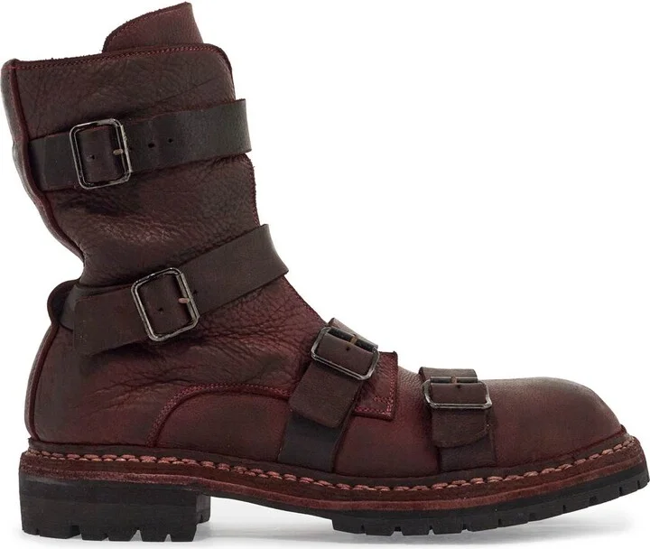 GUIDI dark red horse leather boots with adjustable straps