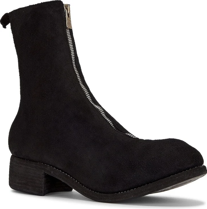 Guidi Pl2 Front Zip Boot in Black Reverse Bison Suede in Black - Image 2