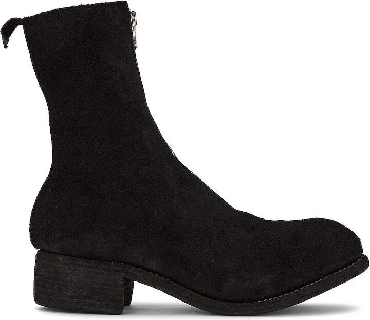 Guidi Pl2 Front Zip Boot in Black Reverse Bison Suede in Black