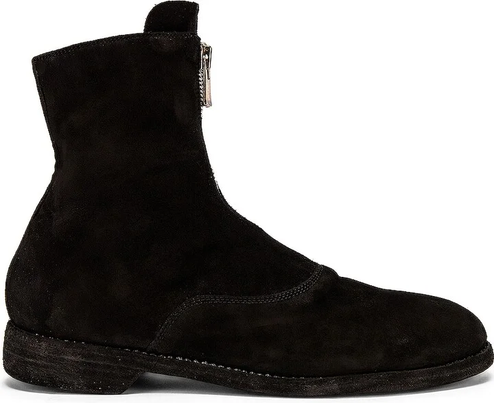 Guidi Stag Suede Zipper Boots in Black