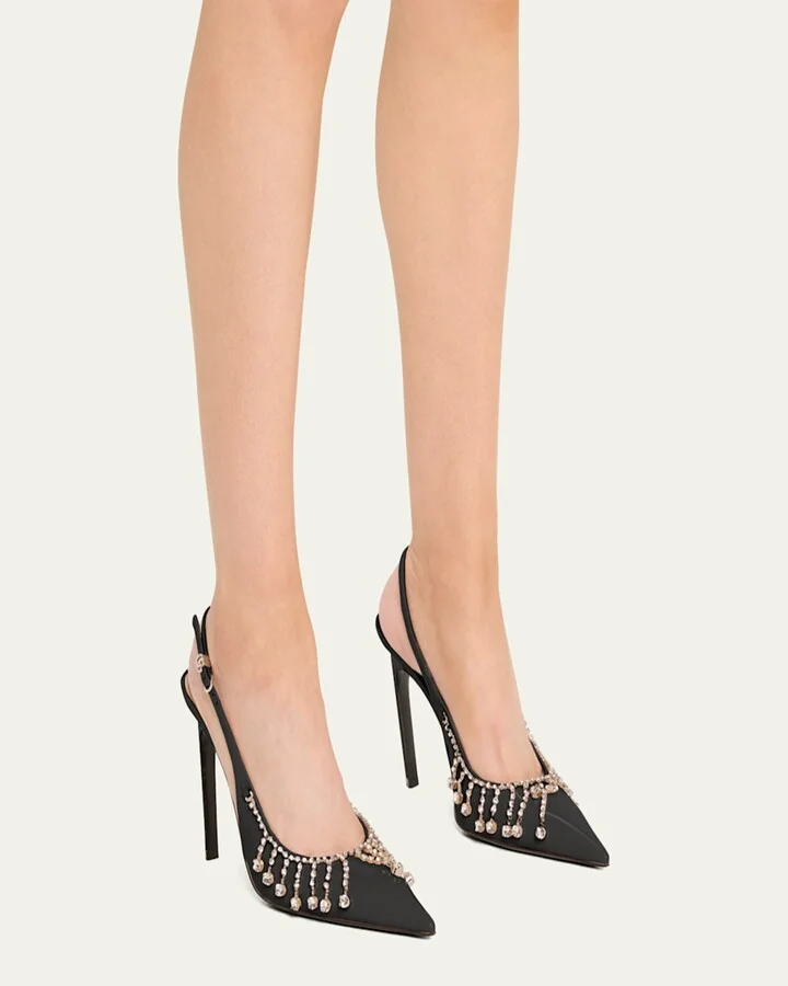 Guinevere Crystal Leather Slingback Stiletto Pumps - Image 2