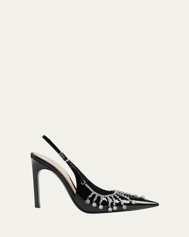 Guinevere Crystal Leather Slingback Stiletto Pumps