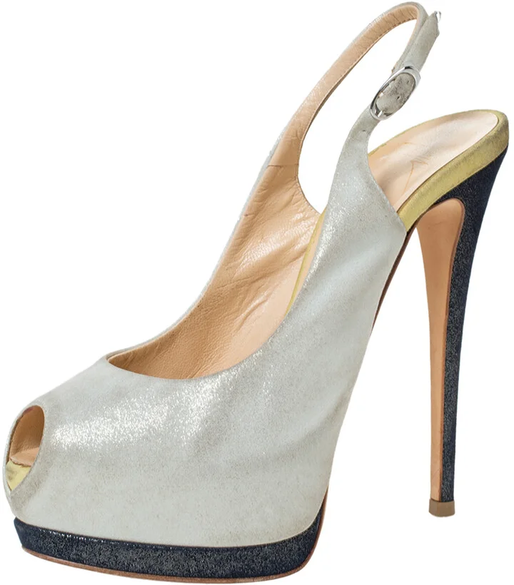 Guiseppe Zannotti Tri Color Nubuck Peep Toe Slingback Platform Sandals Size 36.5