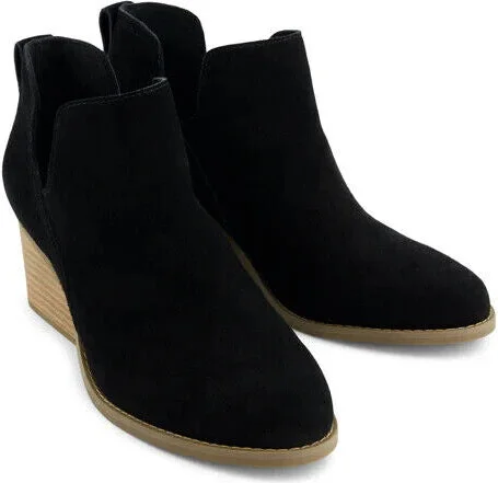 Gwen 10021339 Boot Women US 8.5 Black Suede Wedge Heel Ankle Bootie ZPO2356