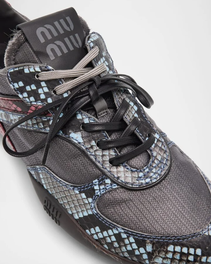 Gymnasium Technical Fabric and Python Low-Top Sneakers - Image 3