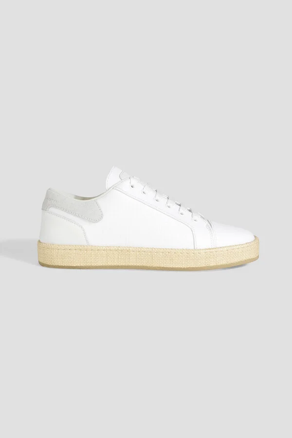 GZ City faux raffia-trimmed leather and canvas sneakers