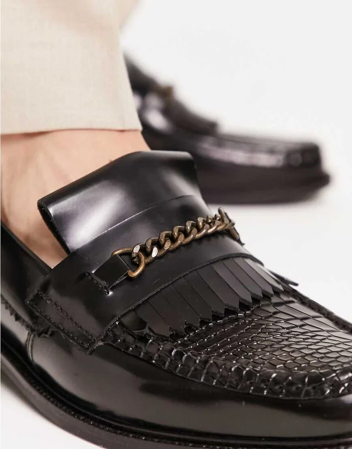 H by Hudson Alvin loafers in black high shine leather - Image 3