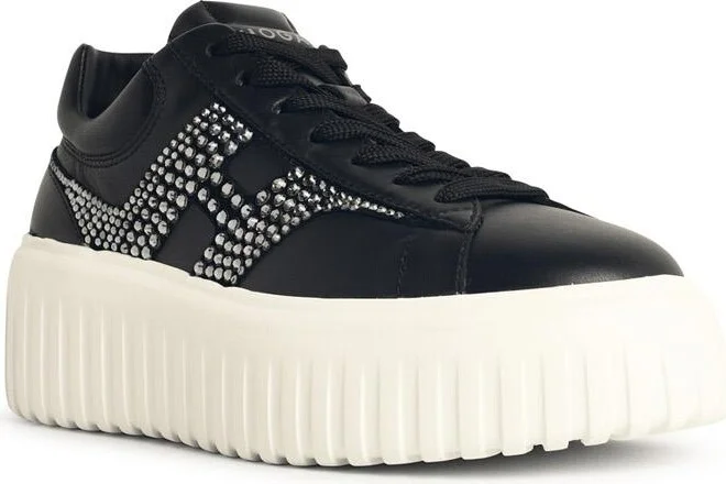 'h-stripes' Black Leather Sneakers - Image 2