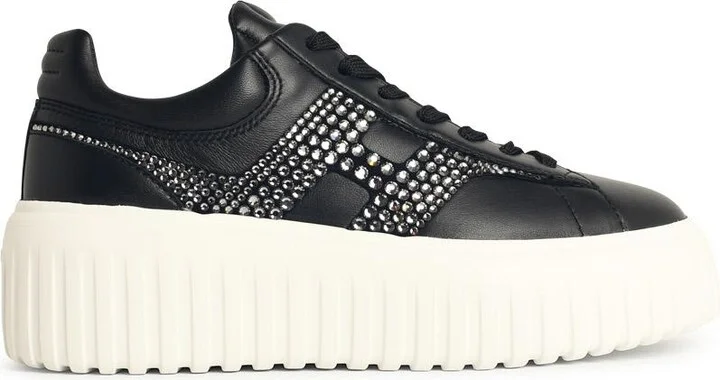 'h-stripes' Black Leather Sneakers