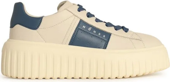 'H Stripes' Ivory Leather Sneakers