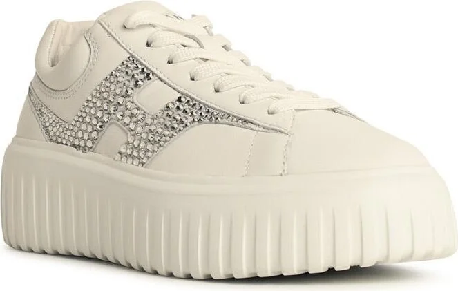 'h-stripes' White Leather Sneakers - Image 2