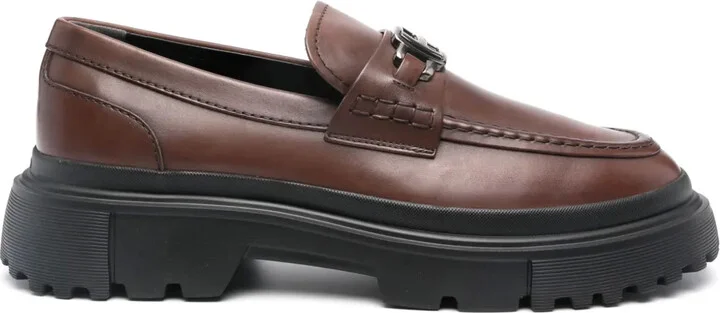 H619 logo-plaque leather loafers