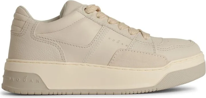 'h667' White Leather Sneakers