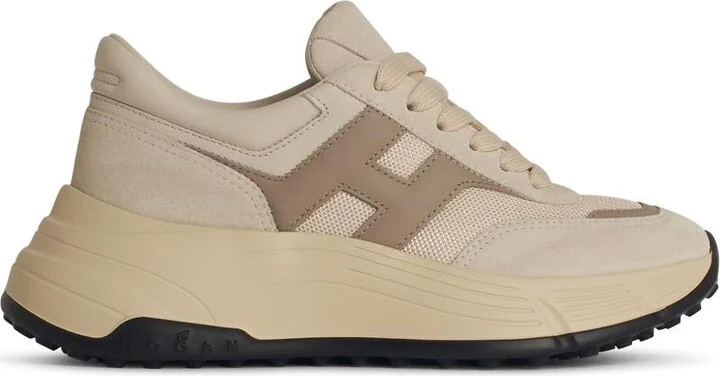 'h669' Beige Leather Sneakers