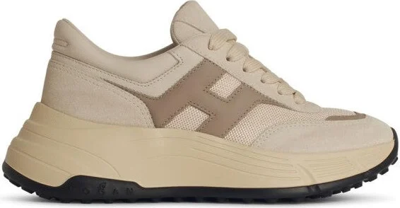H669' Beige Leather Sneakers