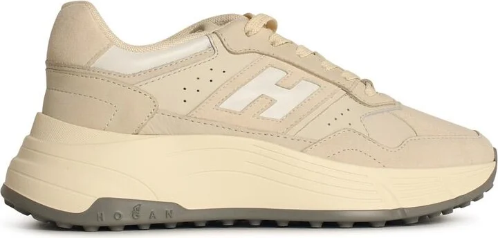 'h669' Ivory Leather Sneakers