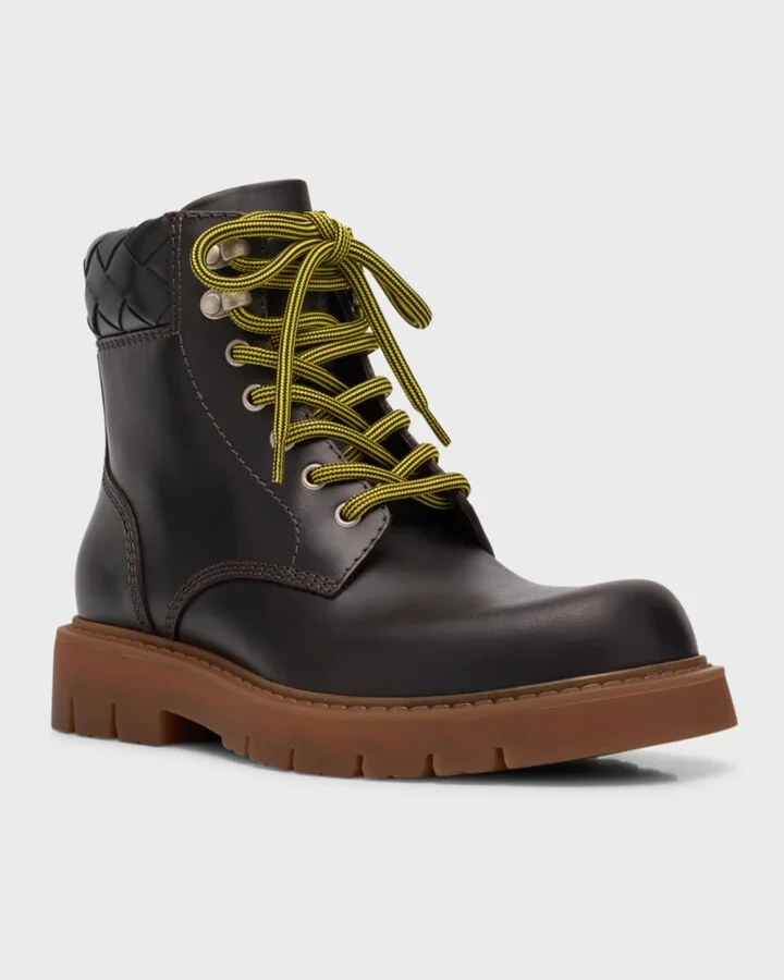 Haddock Calfskin Intrecciato Combat Booties - Image 3