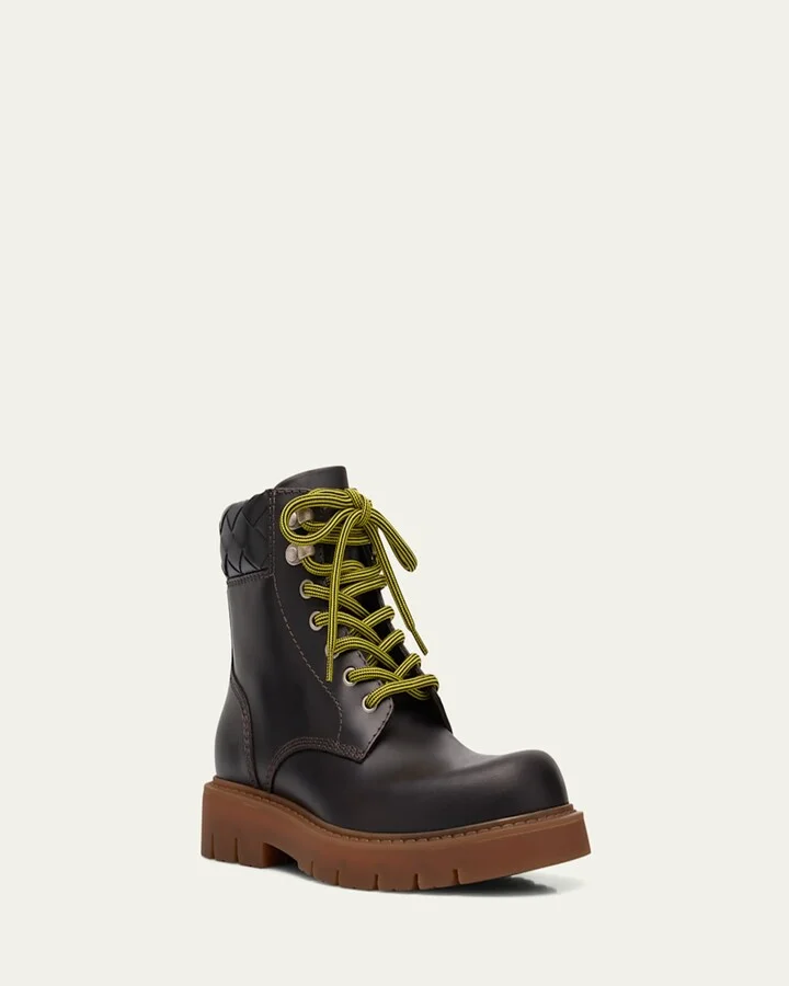 Haddock Calfskin Intrecciato Combat Booties - Image 4