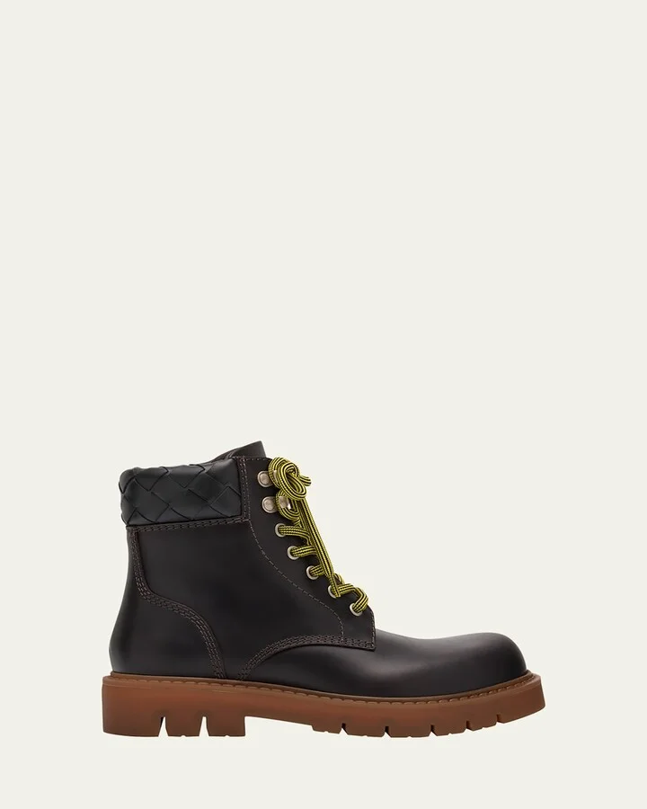 Haddock Calfskin Intrecciato Combat Booties