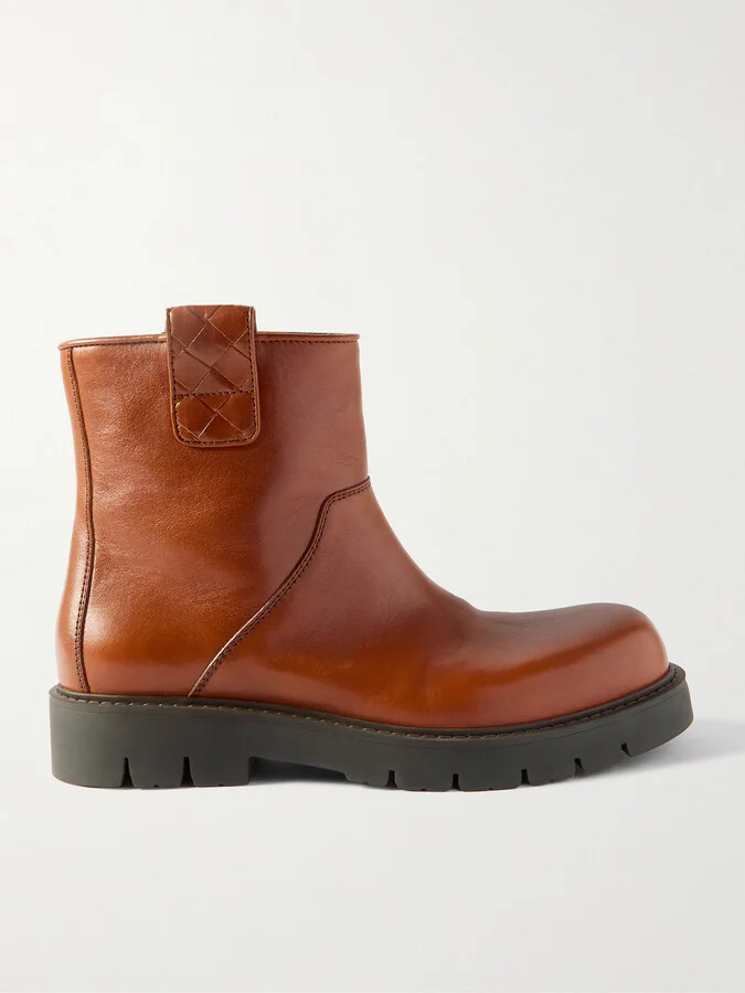 Haddock Intrecciato-Detailed Leather Boots