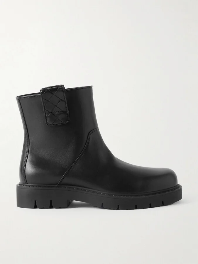 Haddock Intrecciato-Detailed Leather Boots