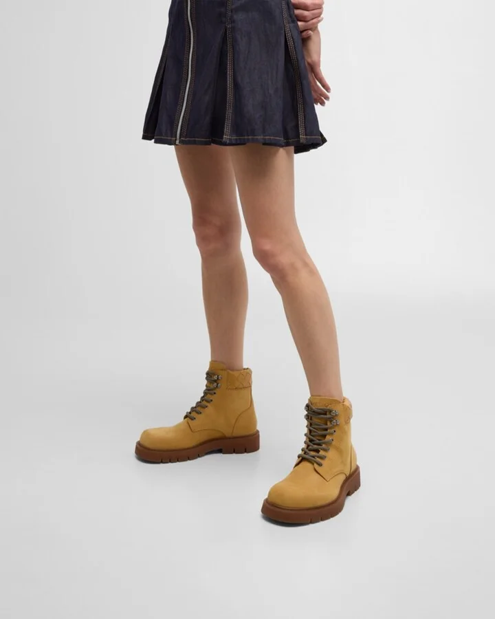 Haddock Nubuck Intrecciato Combat Booties - Image 2