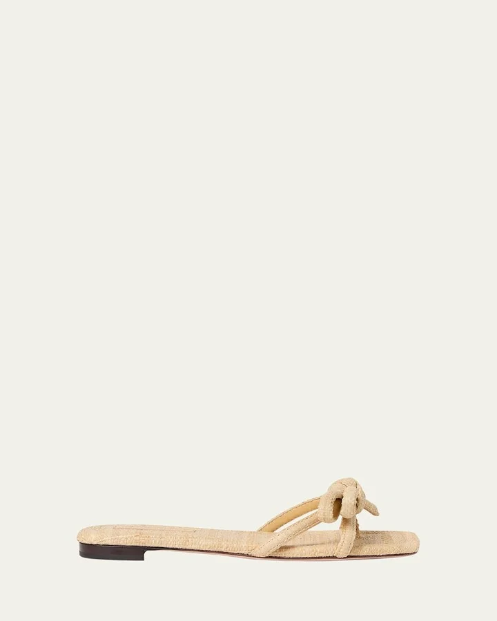 Hadley Leather and Raffia Bow Sandals