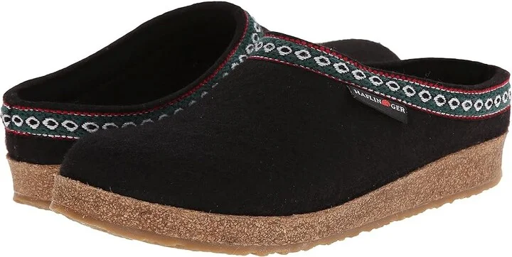 Haflinger GZ Classic Grizzly Clog Shoes Black : EU 36 (US Women's 5) Medium, Felt/Wool