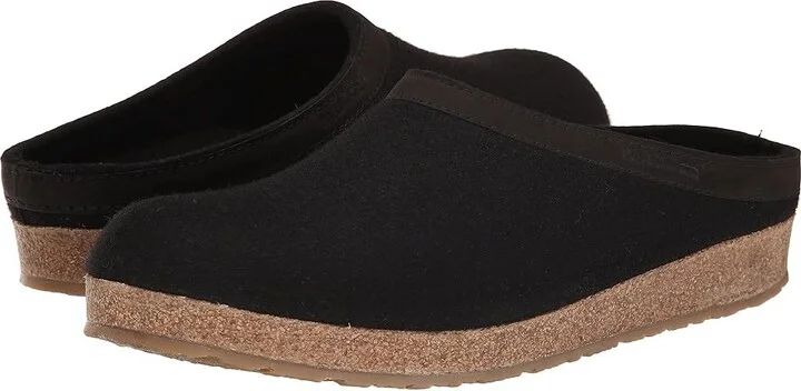 Haflinger GZL Leather Trim Grizzly Clog Shoes Black : EU 36 (US Women's 5) Medium, Wool