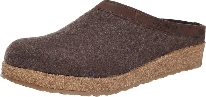 Haflinger GZL Leather Trim Grizzly Clog Shoes Brown : EU 36 (US Women's 5) Medium, Wool - Image 2