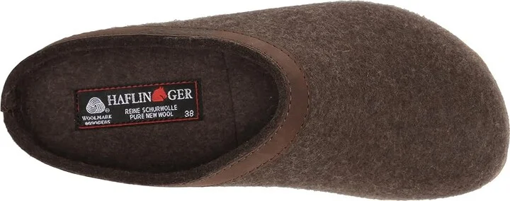 Haflinger GZL Leather Trim Grizzly Clog Shoes Brown : EU 36 (US Women's 5) Medium, Wool - Image 3